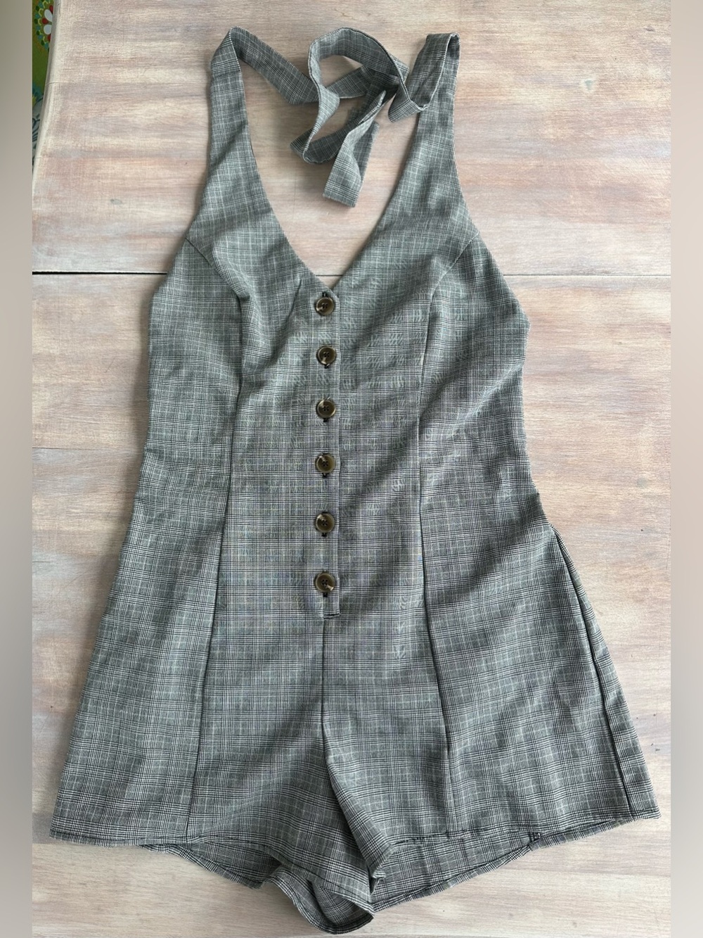 Forever 21 gray plaid halter neck romper M